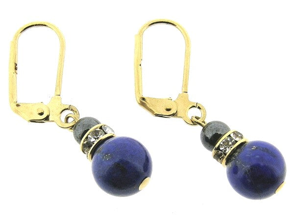 Gouden oorhanger Lapis Lazuli en Hematiet edelsteen