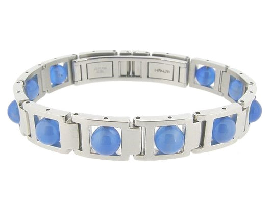 Stalen stoere armband met blauwe agaat edelstenen