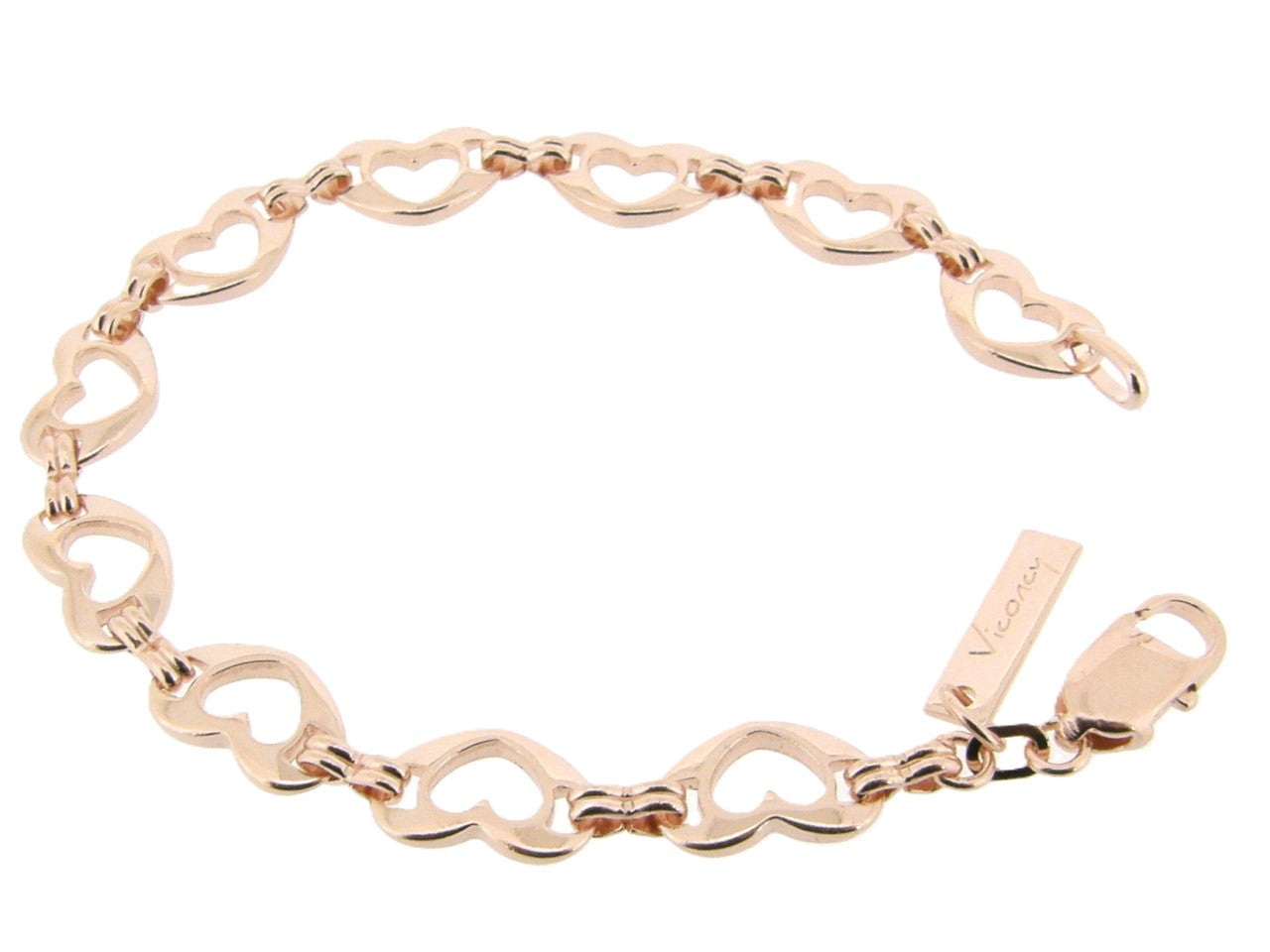 Rosé gouden armbandje met geschakelde hartjes