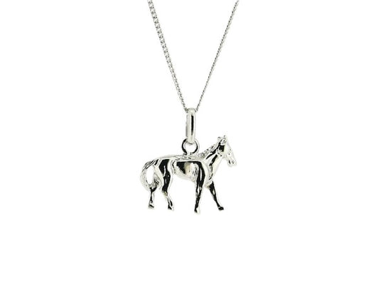 Zilveren dunne gourmet pendant ketting met paard hangertje